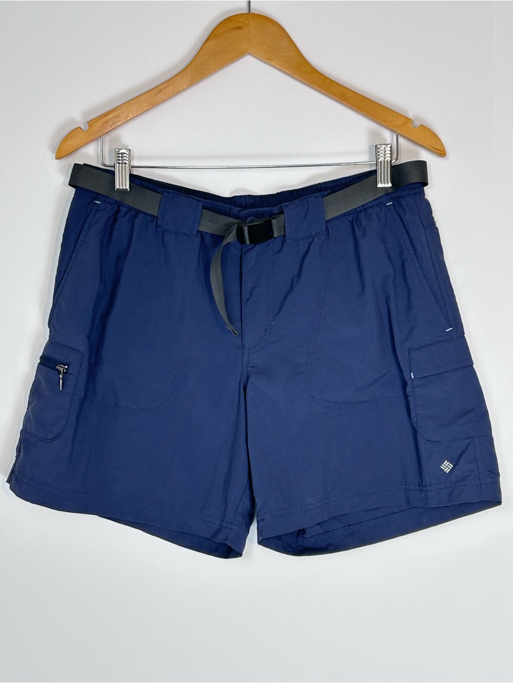 Columbia Men’s Navy Nylon Cargo Hiking Shorts Built-In Belt M